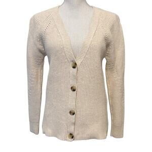 RACHEL Rachel Roy Cotton Knit V-Neck Fisherman Cardigan Sweater Beige Cream S